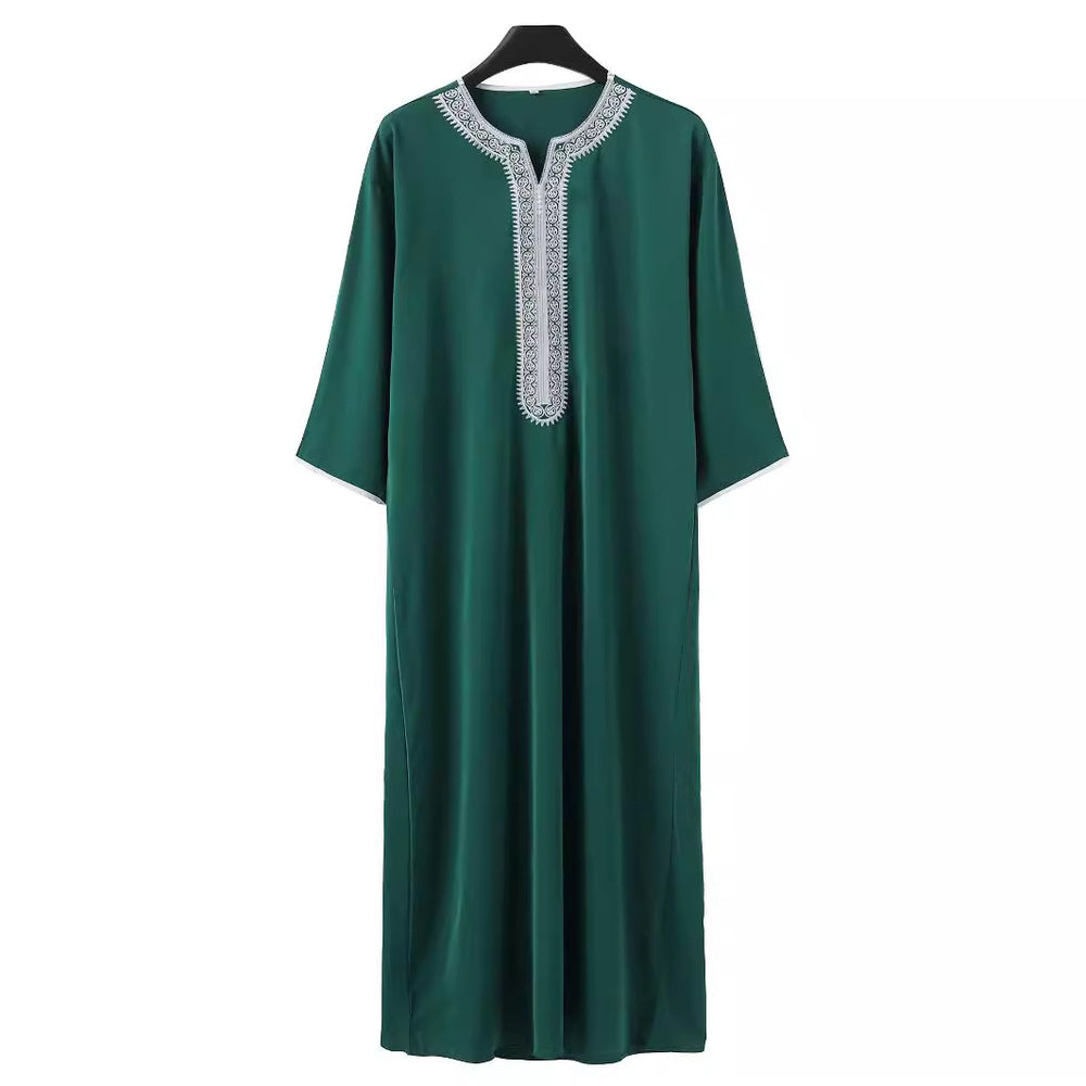 Traditional Arab Thobe for Men, Muslim Long Robe Middle Eastern Style