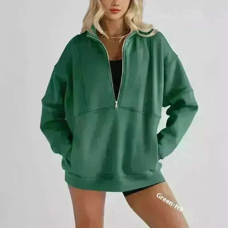 Women's Half Zipper Pocket Fashion Casual Exercise Oversized Sweatshirt Pullover - EX-STOCK CANADA
