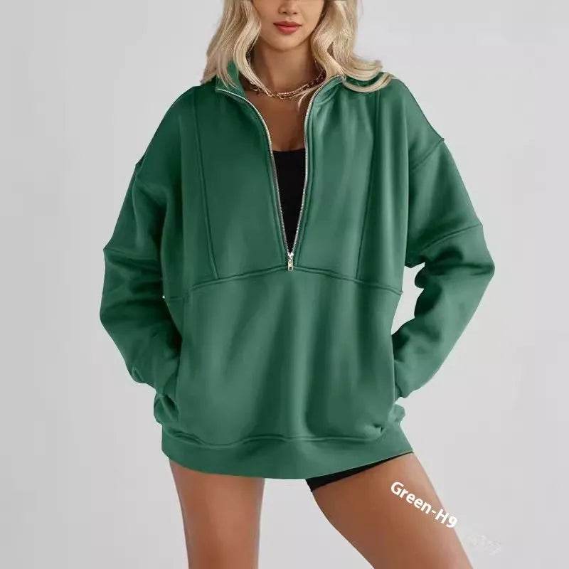 Women's Half Zipper Pocket Fashion Casual Exercise Oversized Sweatshirt Pullover - EX-STOCK Canada