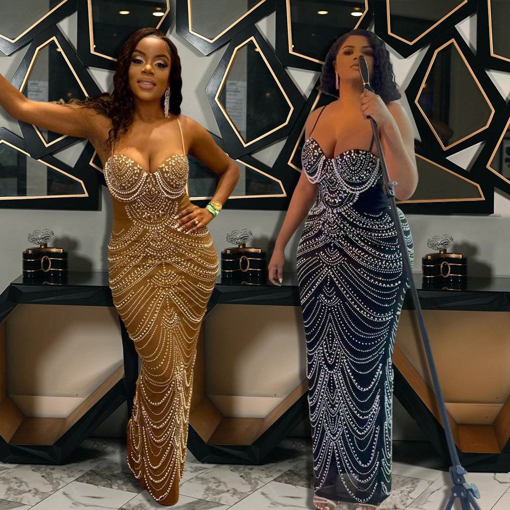 Sleeveless Beaded Long Party dress - EX-STOCK Canada