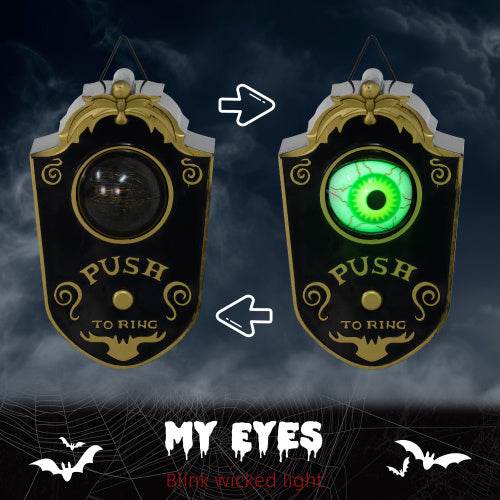 HOMCOM 7.1 Halloween Decoration, Animatronic Doorbell With Simulation Light-up Eyeball, Sound And Motion Activated Animated Prop W Piercing Doorbell Sound - EX-STOCK Canada