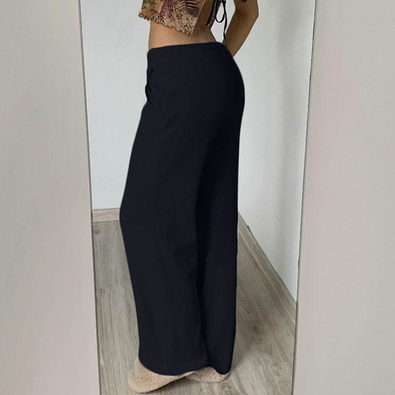 Pure Color Minimal Versatile Sports Style Low Waist Lace-up Draping Mop Straight-leg Trousers - EX-STOCK Canada