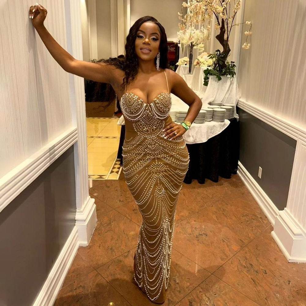 Sleeveless Beaded Long Party dress - EX-STOCK Canada