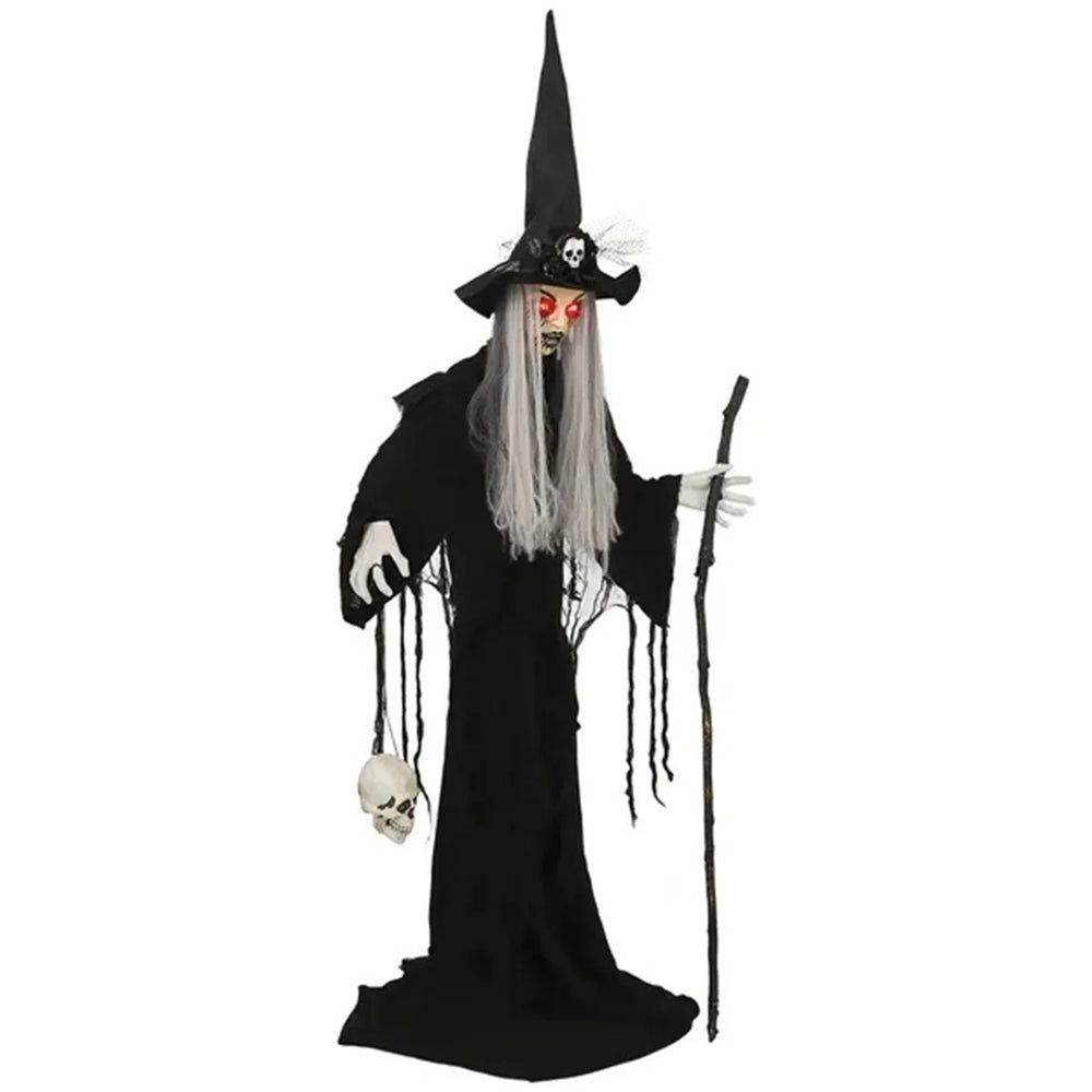 Animatronics Standing Witch, Voice-Activated Prop, Sound Activated Moving Head & Flashing Eyes, Easy Setup Indoor, Black EX-STOCK Canada