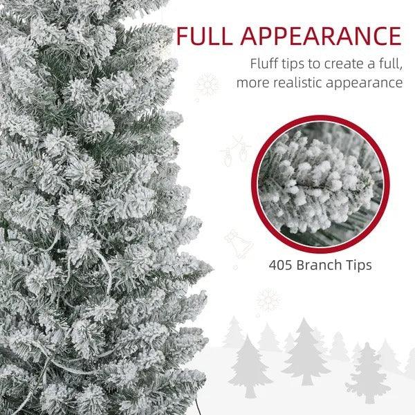 7ft Artificial Prelit Christmas Tree With Warm White LED Light, Snow Flocked Branches, Metal Base, Pencil Xmas Tree EX-STOCK Canada
