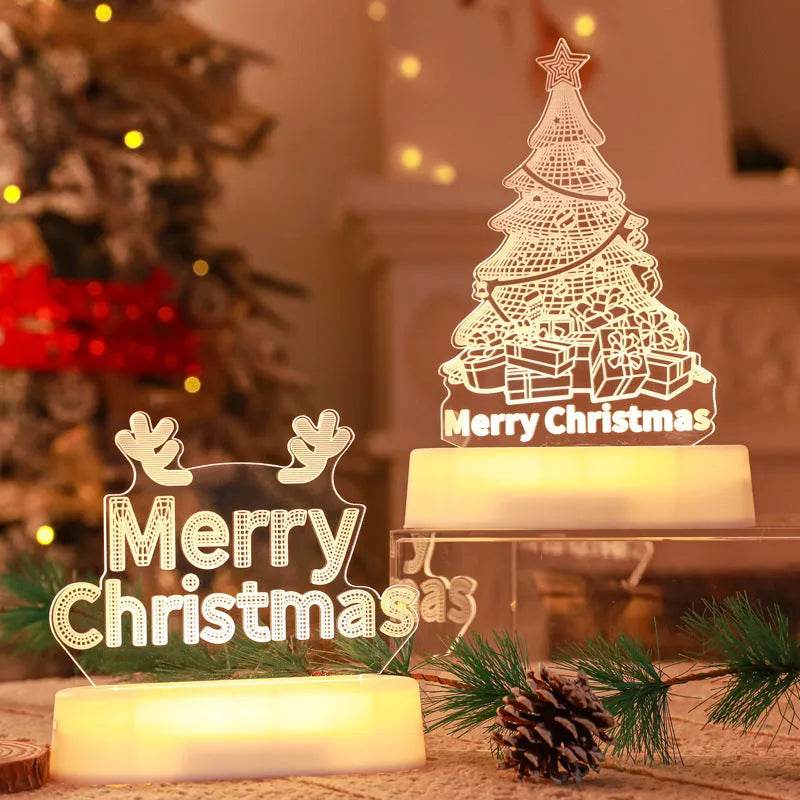Christmas Decoration 3D Lamp Acrylic LED Night Lights New Year Valentines Day Christmas Kids Gift Christmas Ornaments - EX-STOCK Canada