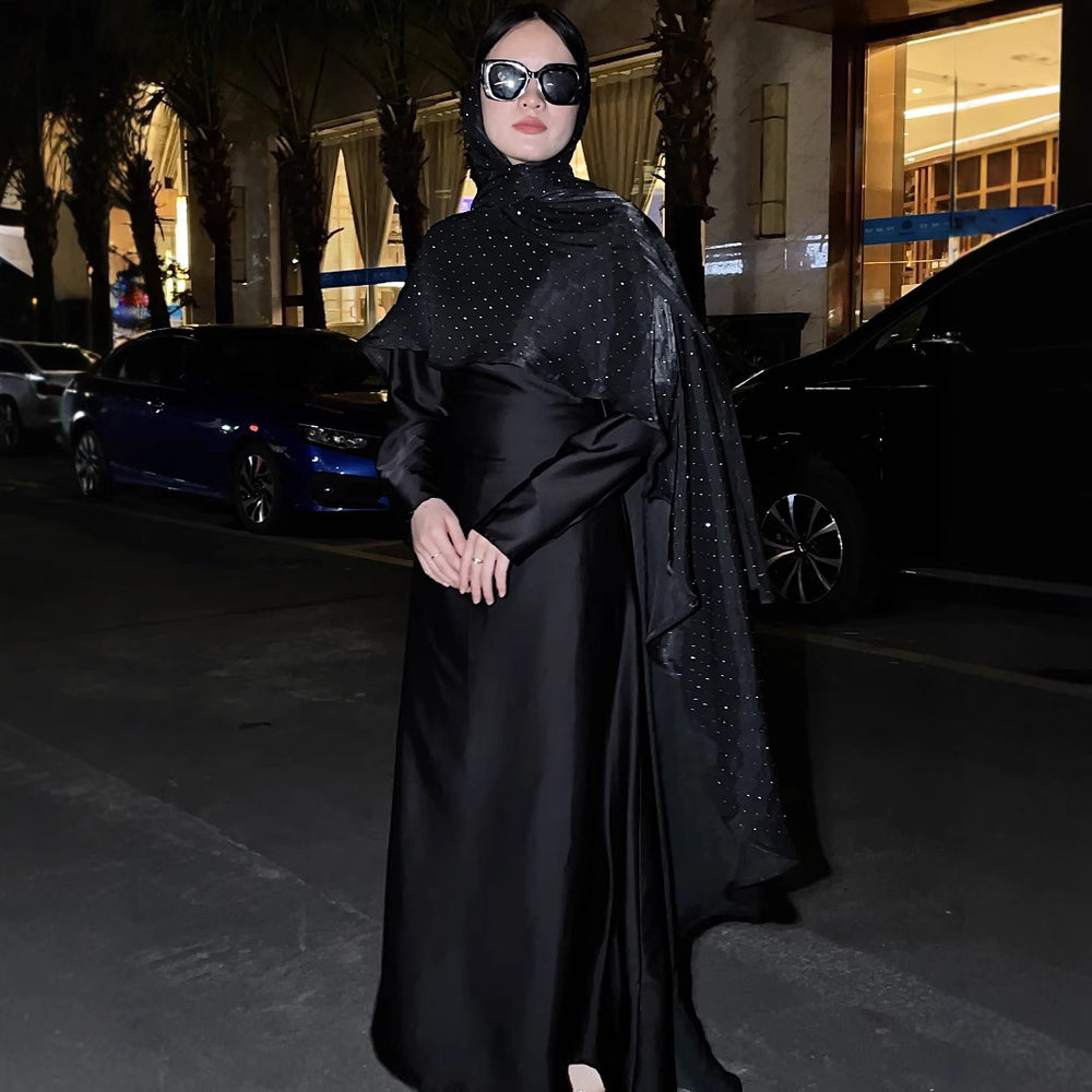 Ensemble musulman deux pièces unie avec strass et robe à châle - EX-STOCK Canada