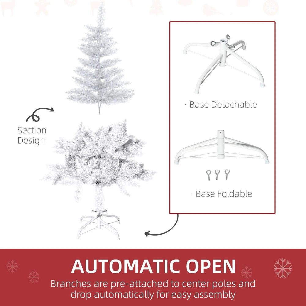 4ft Artificial Christmas Tree With Pine Realistic Branches, Auto Open, For Indoor Decoration, White EX-STOCK Canada