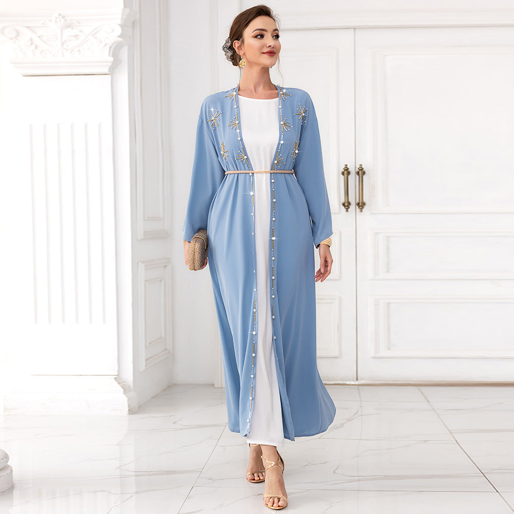 Arabic Cardigan Outer Wear Hand-stitched Diamond Travel Holiday Long Gown - EX-STOCK Canada