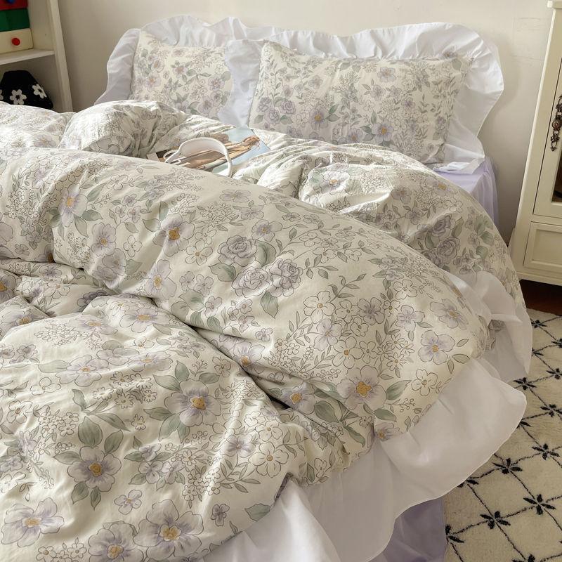 Housse de couette et draps en coton lavé, ensemble de lit 4 piècesEX-STOCK Canada
