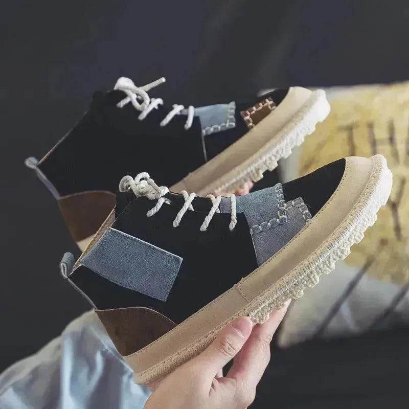 All-match Unisex Canvas Sneakers Shoes Suede Leather High Ankle Sneakers Shoe for Men and Women - EX-STOCK Canada
