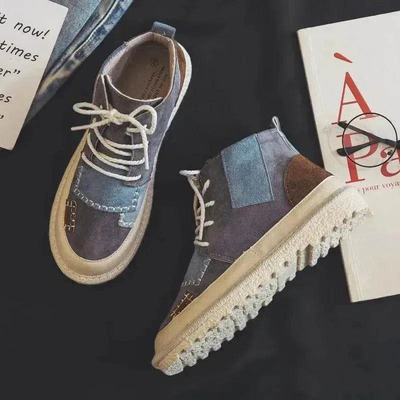 All-match Unisex Canvas Sneakers Shoes Suede Leather High Ankle Sneakers Shoe for Men and Women - EX-STOCK Canada