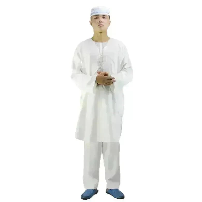 Arab Men's New Cotton Hemp Embroidery Liturgy Embroidered Hui Men's Suit Two Piece Wholesale - EX-STOCK CANADA