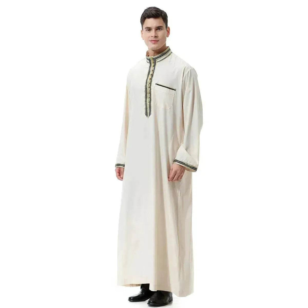 Fashionable and Elegant Arab Middle East Men's Applique Stand Collar Robe, TH810 Moroccan Men's Jalabiya - EX-STOCK Canada