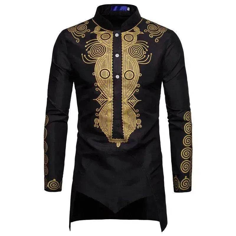Fashionable and Elegant ArabMen's Personality Bronzing Long Sleeve Men's Kaftan Shirt Top Ramadan and Eid Shirt for Islamic Men - EX-STOCK Canada