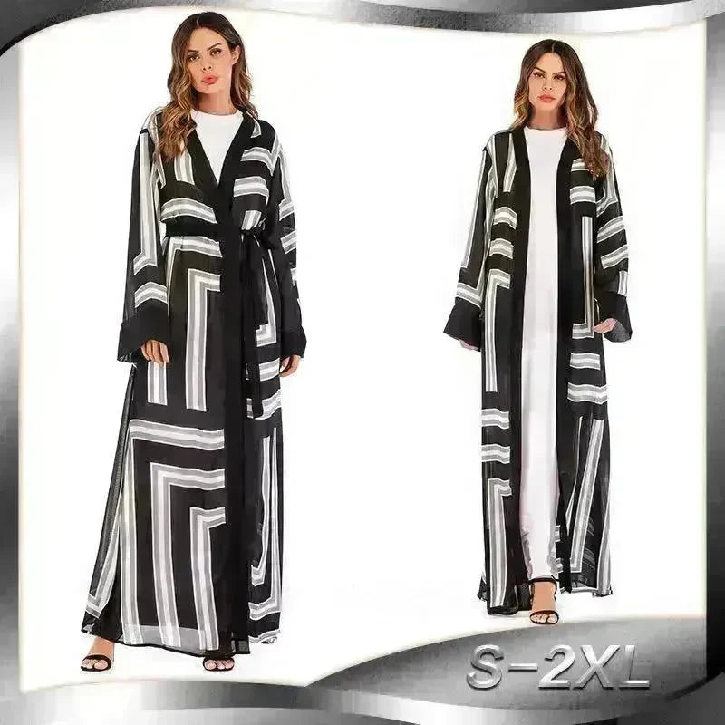 Arab Stripe Loose Lace Cardigan Robe Female - EX-STOCK CANADA