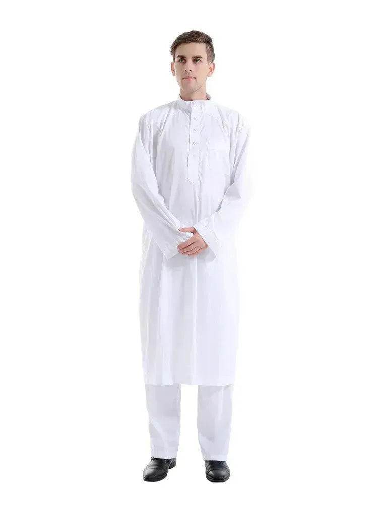 Fashionable and Elegant Arab Two-piece Solid Color Men's Robe Moroccan Men's Jalabiya - EX-STOCK Canada