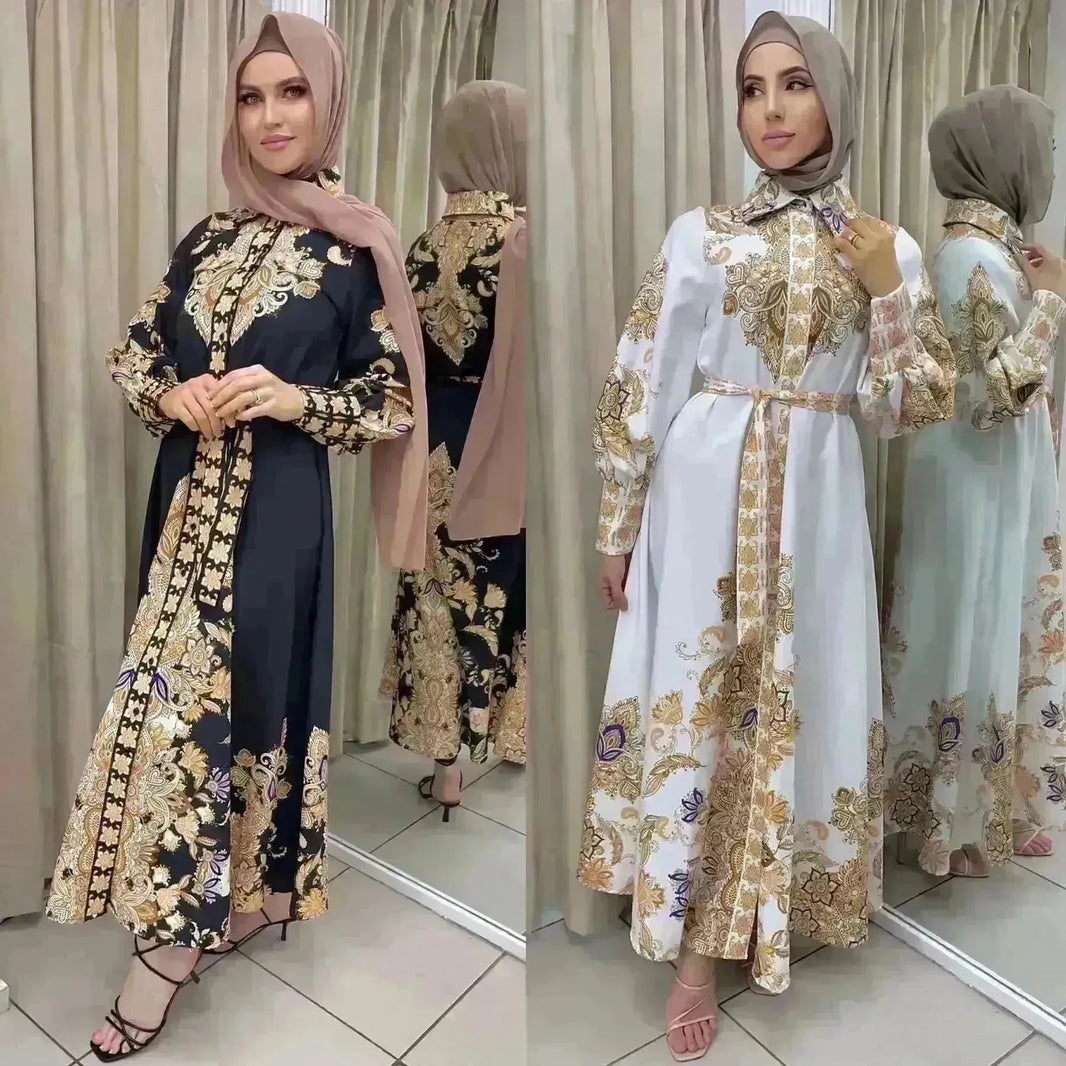 Arab Women's Wear Arabic Print Swing Dress - EX-STOCK CANADA