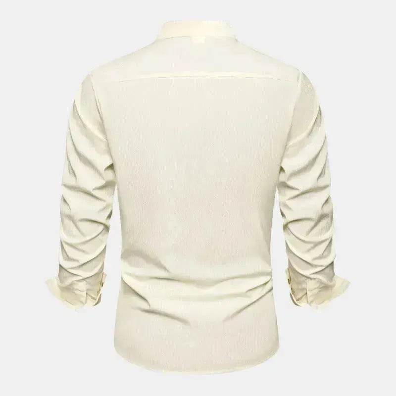 Autumn Solid Color Stand Collar Casual Long Sleeve Cotton And Linen Men's Shirt - EX-STOCK Canada