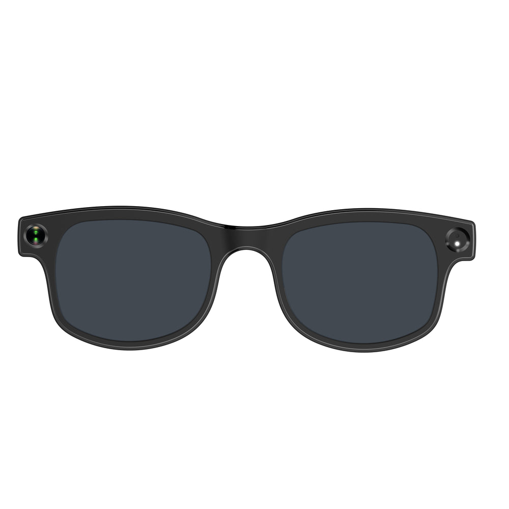 8MP AI smart glasses with camera and black rectangular frame