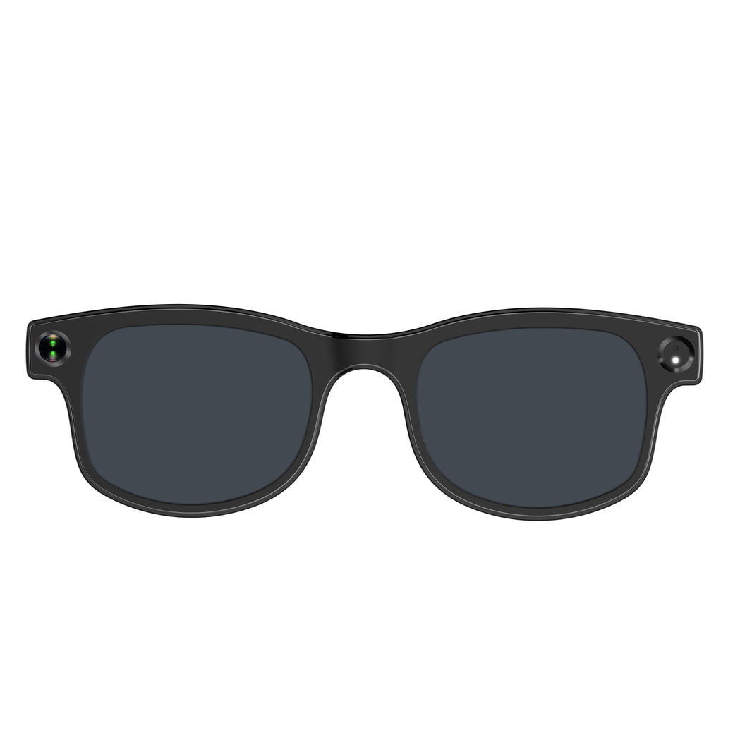 8MP AI smart glasses with camera and black rectangular frame