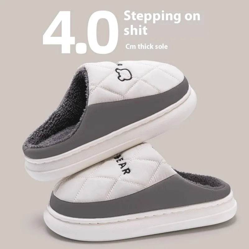 Rhombic Sewing Plush Slippers For Men Winter Warm Non-slip House Shoes Women's Bedroom Floor Home Slipper Couple - EX-STOCK Canada