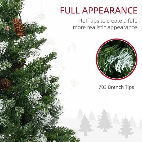 6' Decorated Christmas Trees, Skinny Prelit Artificial Christmas Tree With Snow-dipped Branches, Auto Open, Pinecones EX-STOCK Canada