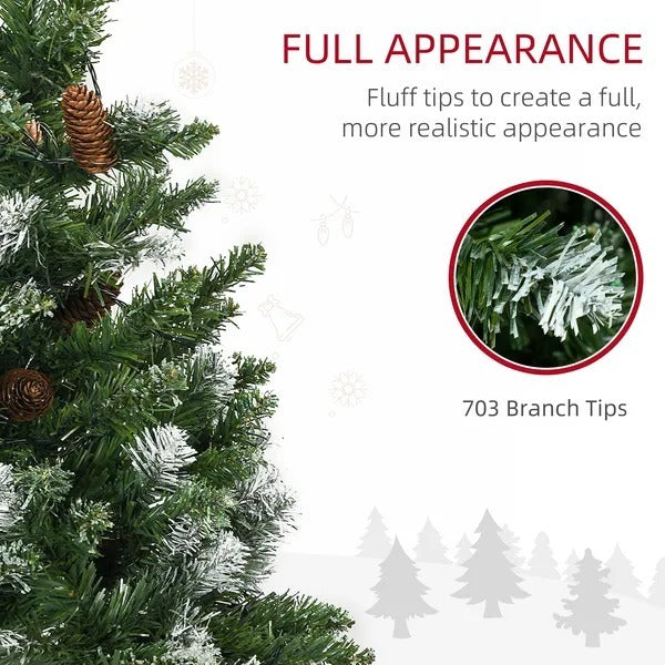 6' Decorated Christmas Trees, Skinny Prelit Artificial Christmas Tree With Snow-dipped Branches, Auto Open, Pinecones EX-STOCK Canada