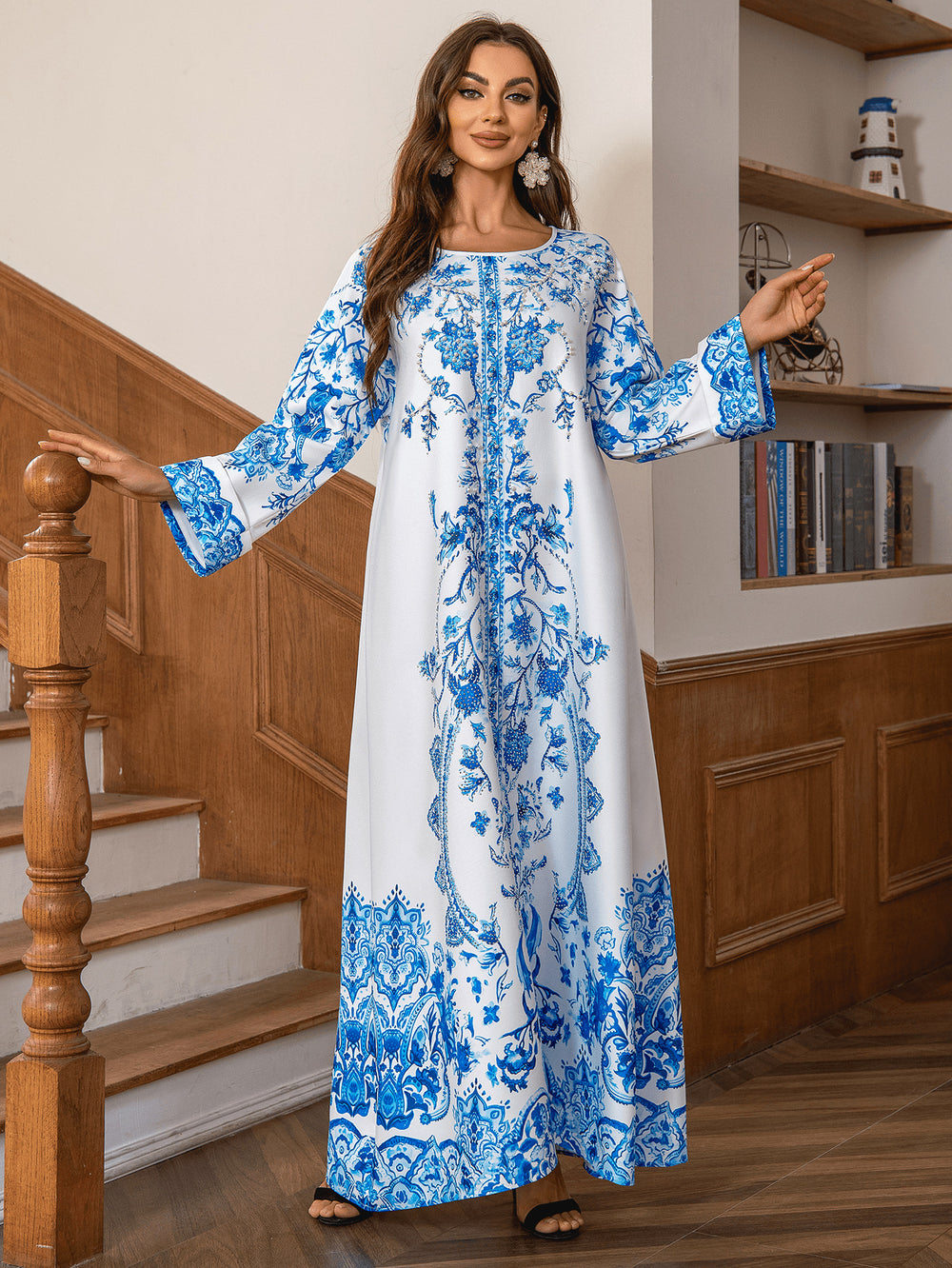Muslim Robe Diamond Studded Bead Round Neck Dress - EX-STOCK Canada