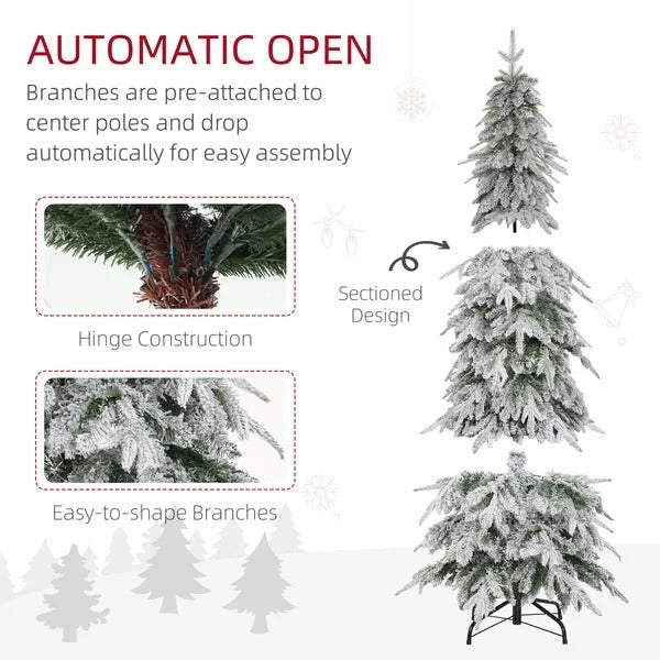 6ft Pencil Flocked Artificial Christmas Tree With 600 Branch Tips, Auto Open And Steel Base, Green EX-STOCK Canada