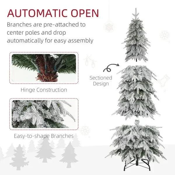 Sapin de Noël artificiel flocage de 6 pieds avec 600 branches, ouverture automatique et base en acier, vertEX-STOCK Canada