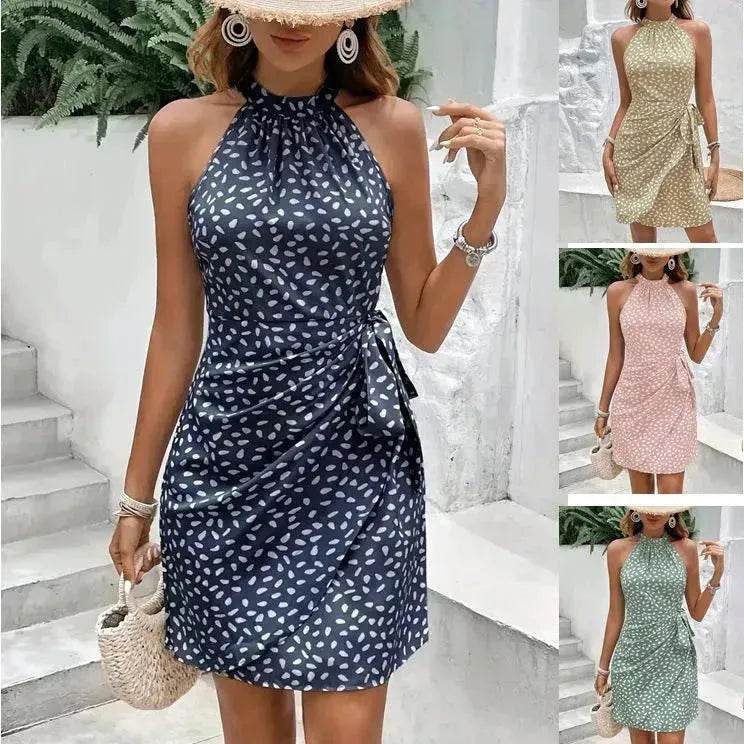 Casual Summer Halter neck Printed Dress With Tied Elegant Ladies High Neck Mini Dress. - EX-STOCK Canada