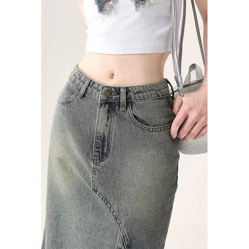 Irregular Half-length Split Denim long Skirt - EX-STOCK Canada