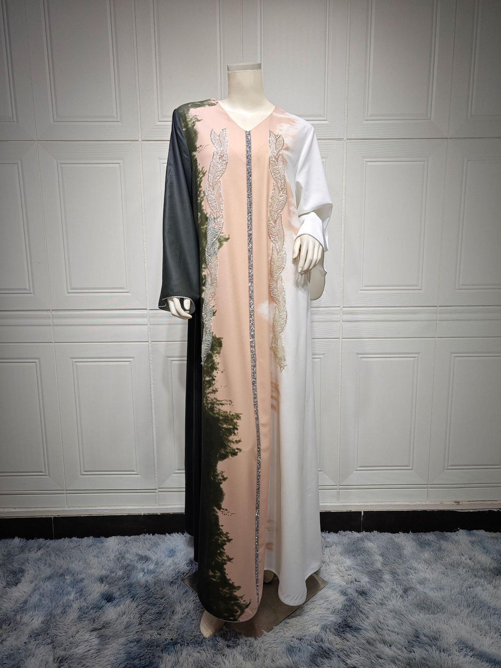 Robe musulmane brodée de perles tie-dye avec strass - EX-STOCK Canada