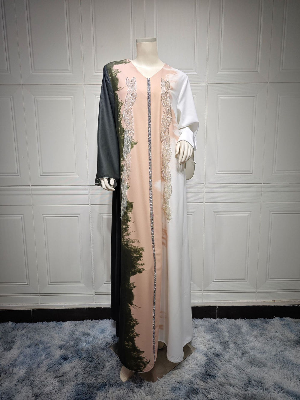 Pearl Embroidery Muslim Dress Tie-dye Rhinestone Robe - EX-STOCK Canada