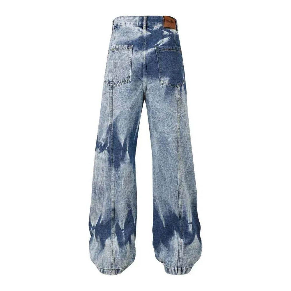 Street Retro Washed Distressed Tie-dye Multi-pocket Denim Trouser Unisex Baggy Cargo Denim Jeans Pants - EX-STOCK Canada