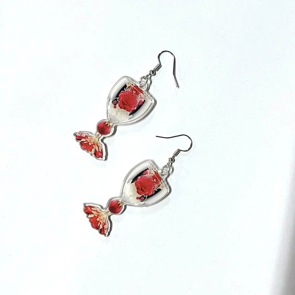 Valentine's Day Rose Wine Glass Acrylic Earrings - EX-STOCK Canada