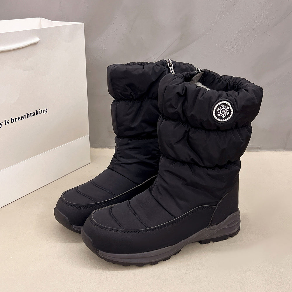 Women's Mid-Calf Snow Boots | Waterproof Puffer Winter Boots Black