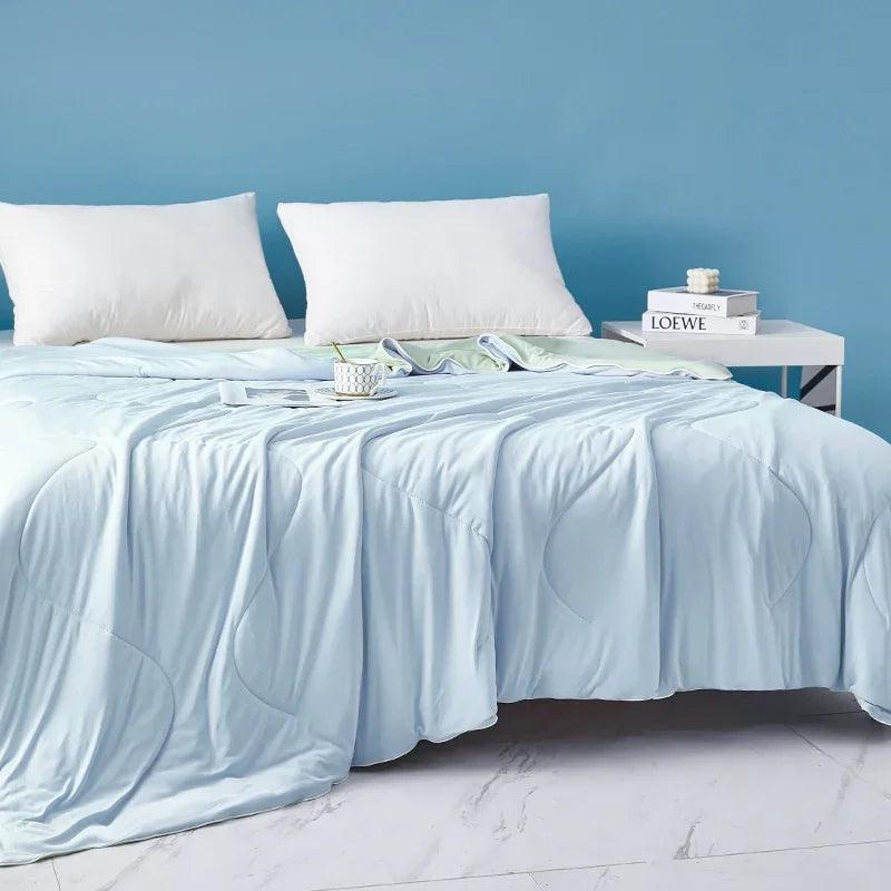 Pure Color Cool Silk Summer Blanket Airable Cover Single Double Summer Ice Cream Ice Silk Summer Quilt Machine Washable Thin Duvet EX-STOCK Canada