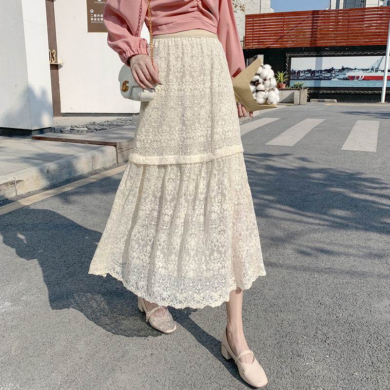 Spring Summer Women High waist Lace Midi Skirt - EX-STOCK Canada