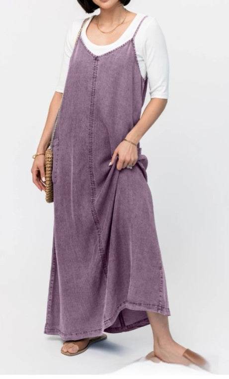 New Suspender Leisure Denim mum loose long Dress - EX-STOCK Canada