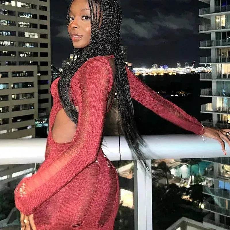 Women Fashion Slim Fit Hollow Long Sleeve Dress Y2K Charming Backless Hip-hugging Short Mini Suspender Dresses for Club Party - EX-STOCK Canada