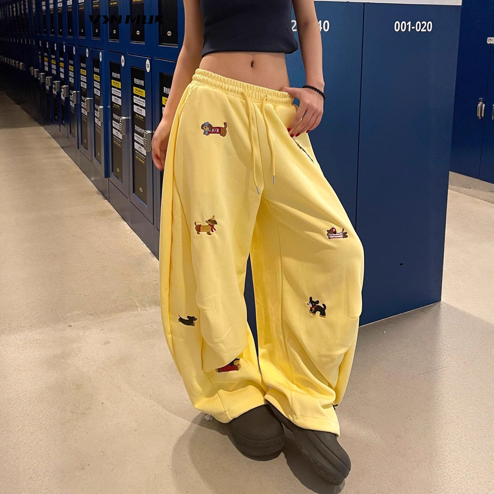 Embroidered Slacks Women's Loose Slimming And All-matching Street Drape Wide Leg