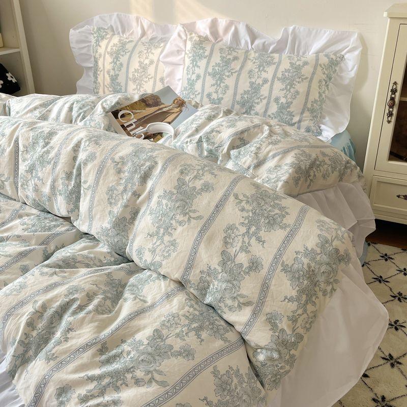 Housse de couette et draps en coton lavé, ensemble de lit 4 piècesEX-STOCK Canada