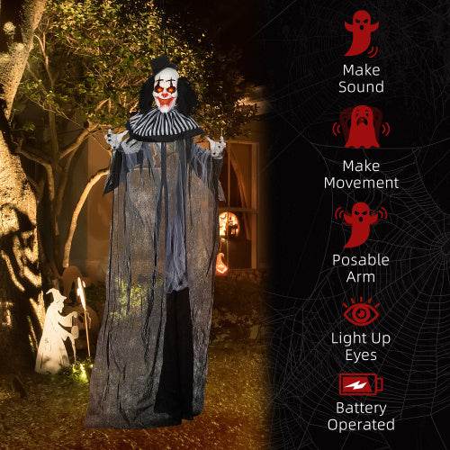 HOMCOM 6 Life Size Outdoor Halloween Decoration, Classic Black And White Striped Clown Animatronic, Sound And Motion Activated Animated Prop With Light Up Eyes Sounds - EX-STOCK Canada