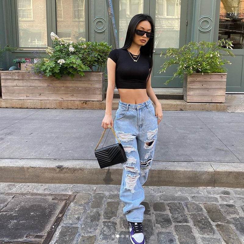 Women Street style Ripped Denim Jeans Pant Low rise - EX-STOCK Canada