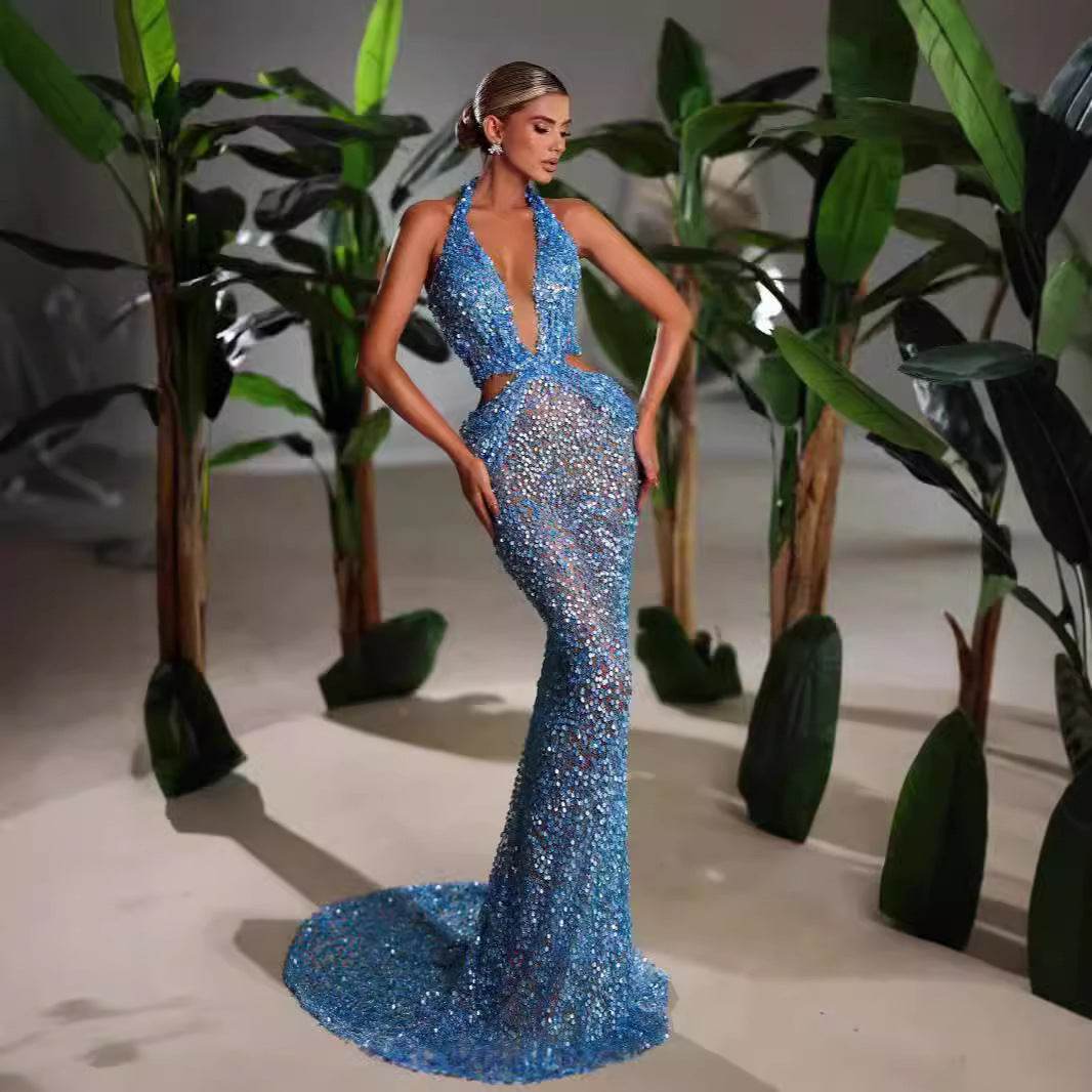 New Halter Deep V-neck Slim fit Sequined Evening Party Dress - EX-STOCK Canada
