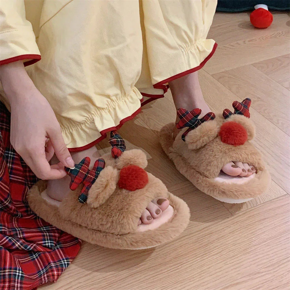 Indoor Cute One-word Cotton Slippers Autumn Women's Cartoon Fluffy Slippers EX-STOCK Canada