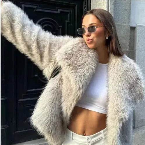 Winter Plush Open front Coat Thick lapel Outwear Faux Fur Coat women - EX-STOCK Canada