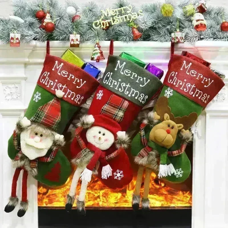 2024 New Year Xmas Big Stockings Set Decorations Christmas 3D Plush Big Sock Christmas Tree Pendant Decorating Supplies - EX-STOCK CANADA